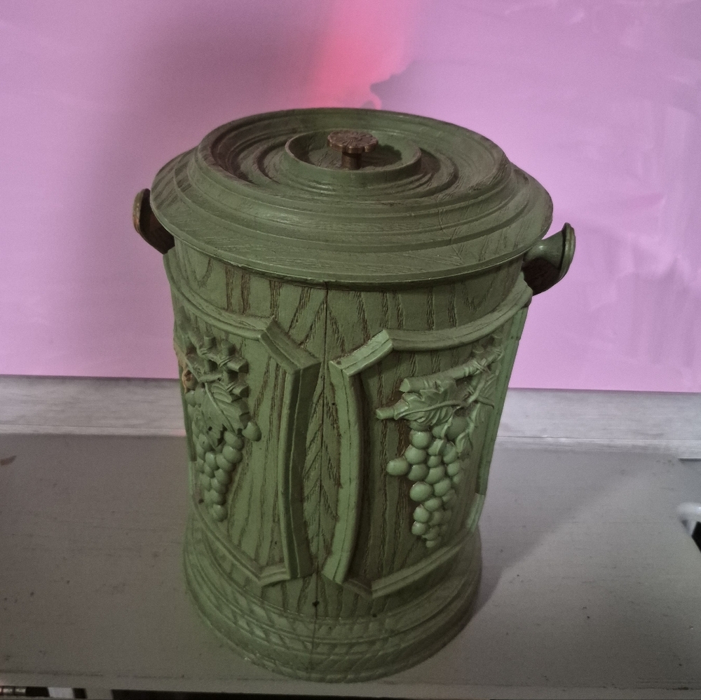 Vintage Green Sewing Box with Grape Design
